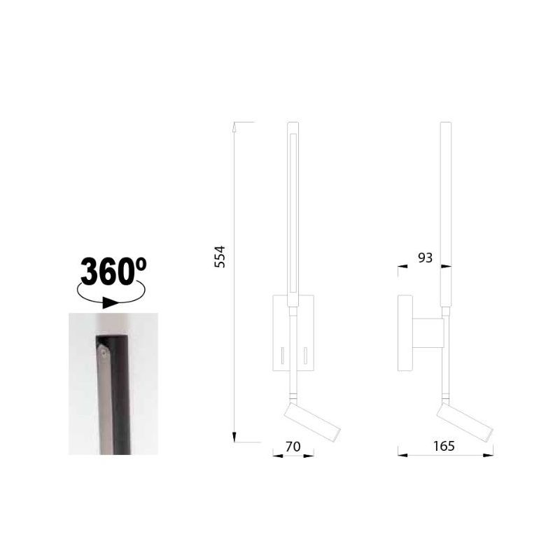 TORCH APPLIQUE LINEARE A 2 LUCI IN METALLO NERO O BIANCO LED 9W LUCE 3000K ORIENTABILE MODERNA Mantra - Cristalensi Shop Online