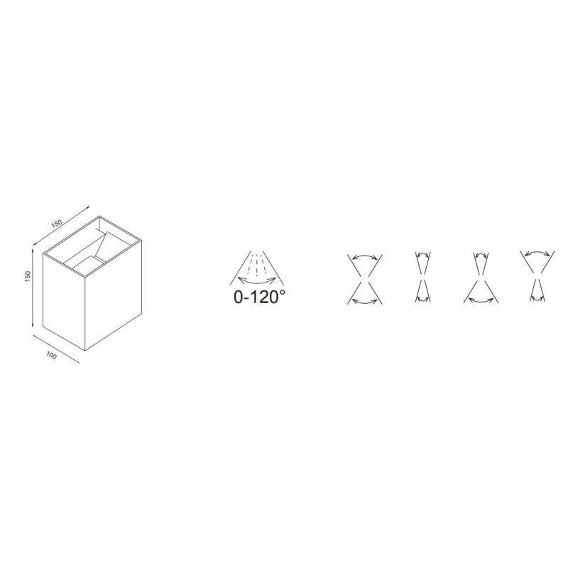 DAVOS XL APPLIQUE CUBO IN 4 COLORI IP65 LED 20W LUCE 3000K O 4000K FASCIO DI LUCE REGOLABILE Mantra - Cristalensi Shop Online