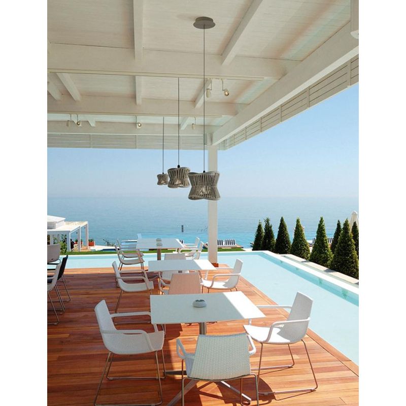 POLINESIA SOSPENSIONE DA ESTERNI IP44 IN ALLUMINIO E FIBRE TESSILI DI COLORE BEIGE DESIGN MODERNO LAMPADINA E27 Mantra - Cristal