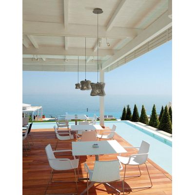 POLINESIA SOSPENSIONE DA ESTERNI IP44 IN ALLUMINIO E FIBRE TESSILI DI COLORE BEIGE DESIGN MODERNO LAMPADINA E27 Mantra - Cristal