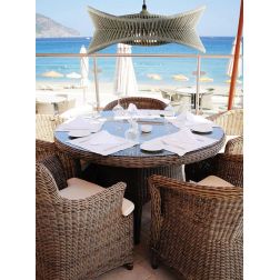 POLINESIA SOSPENSIONE DA ESTERNI IP44 IN ALLUMINIO E FIBRE TESSILI DI COLORE BEIGE DESIGN MODERNO LAMPADINA E27 Mantra - Cristal