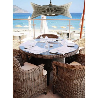 POLINESIA SOSPENSIONE DA ESTERNI IP44 IN ALLUMINIO E FIBRE TESSILI DI COLORE BEIGE DESIGN MODERNO LAMPADINA E27 Mantra - Cristal