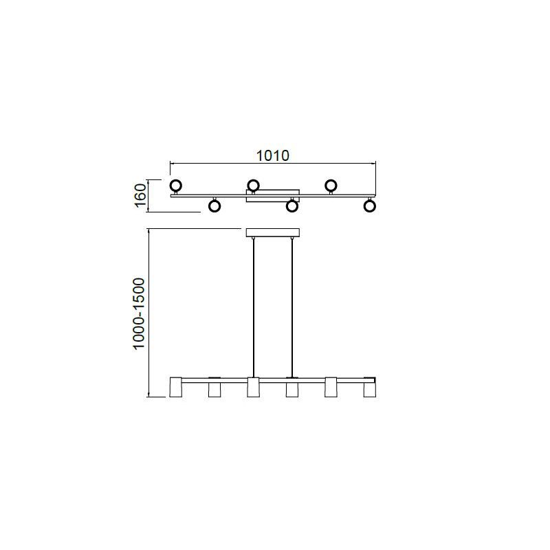 SAL SOSPENSIONE IN METALLO BIANCO, NERO O ORO CON 6 SPOT CILINDRO ORIENTABILI ATTACCO 6XGU10 Mantra - Cristalensi Shop Online
