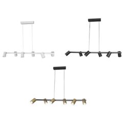 SAL SOSPENSIONE IN METALLO BIANCO, NERO O ORO CON 6 SPOT CILINDRO ORIENTABILI ATTACCO 6XGU10 Mantra - Cristalensi Shop Online