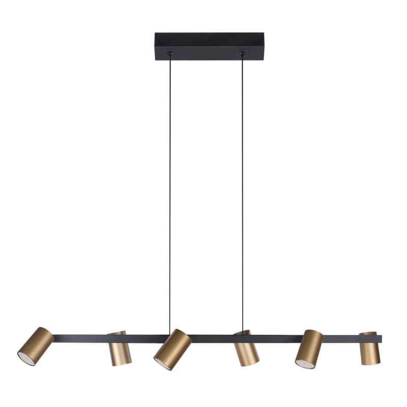 SAL SOSPENSIONE IN METALLO BIANCO, NERO O ORO CON 6 SPOT CILINDRO ORIENTABILI ATTACCO 6XGU10 Mantra - Cristalensi Shop Online