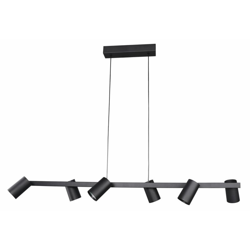SAL SOSPENSIONE IN METALLO BIANCO, NERO O ORO CON 6 SPOT CILINDRO ORIENTABILI ATTACCO 6XGU10 Mantra - Cristalensi Shop Online