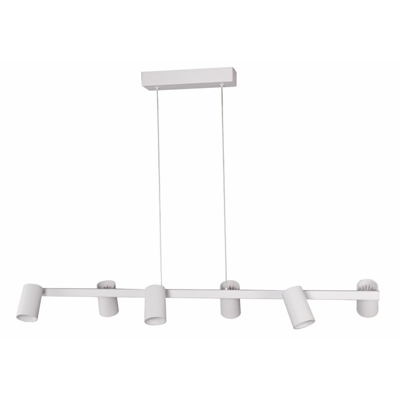 SAL SOSPENSIONE IN METALLO BIANCO, NERO O ORO CON 6 SPOT CILINDRO ORIENTABILI ATTACCO 6XGU10 Mantra - Cristalensi Shop Online