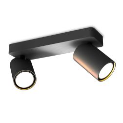 SAL FARETTO DA SOFFITTO O PARETE IN METALLO BIANCO, NERO O ORO CON 2 SPOT ORIENTABILI LAMPADINE GU10 Mantra - Cristalensi Shop O 2