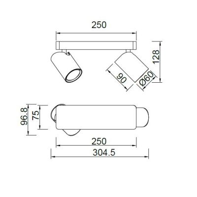SAL FARETTO DA SOFFITTO O PARETE IN METALLO BIANCO, NERO O ORO CON 2 SPOT ORIENTABILI LAMPADINE GU10 Mantra - Cristalensi Shop O