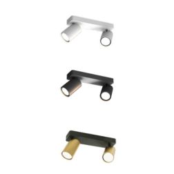 SAL FARETTO DA SOFFITTO O PARETE IN METALLO BIANCO, NERO O ORO CON 2 SPOT ORIENTABILI LAMPADINE GU10 Mantra - Cristalensi Shop O