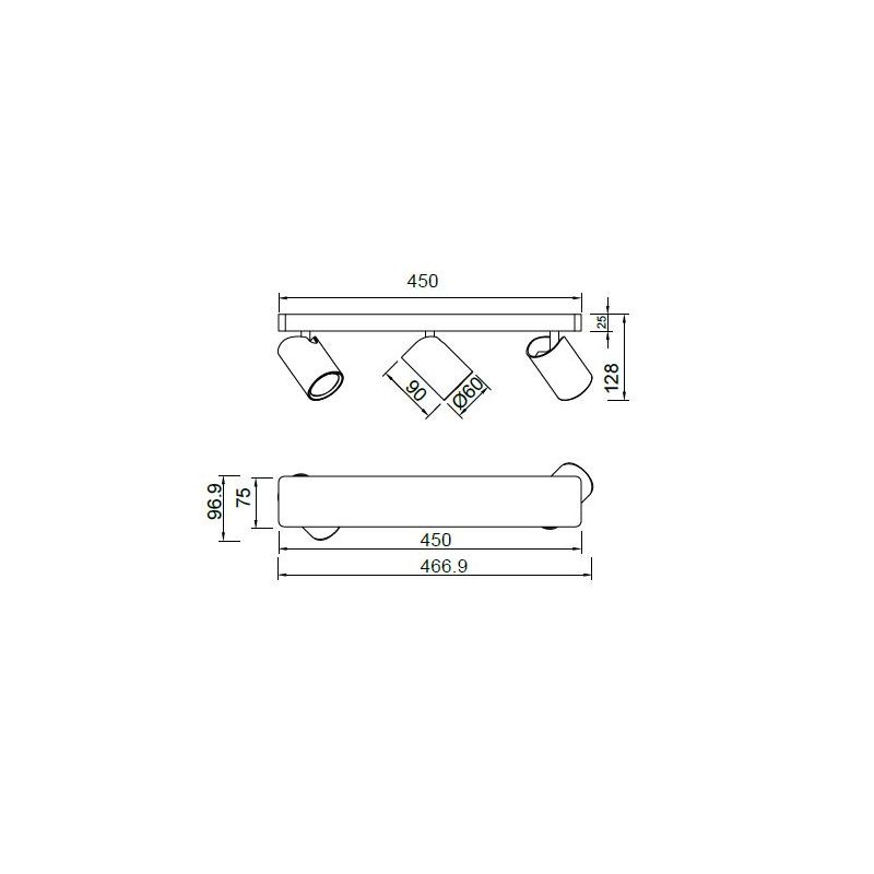 SAL FARETTO DA SOFFITTO O PARETE IN METALLO BIANCO, NERO O ORO CON 3 SPOT ORIENTABILI LAMPADINE GU10 Mantra - Cristalensi Shop O