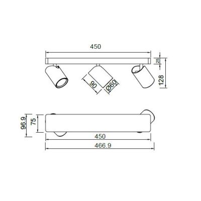 SAL FARETTO DA SOFFITTO O PARETE IN METALLO BIANCO, NERO O ORO CON 3 SPOT ORIENTABILI LAMPADINE GU10 Mantra - Cristalensi Shop O