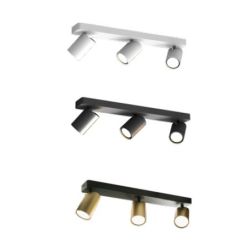 SAL FARETTO DA SOFFITTO O PARETE IN METALLO BIANCO, NERO O ORO CON 3 SPOT ORIENTABILI LAMPADINE GU10 Mantra - Cristalensi Shop O