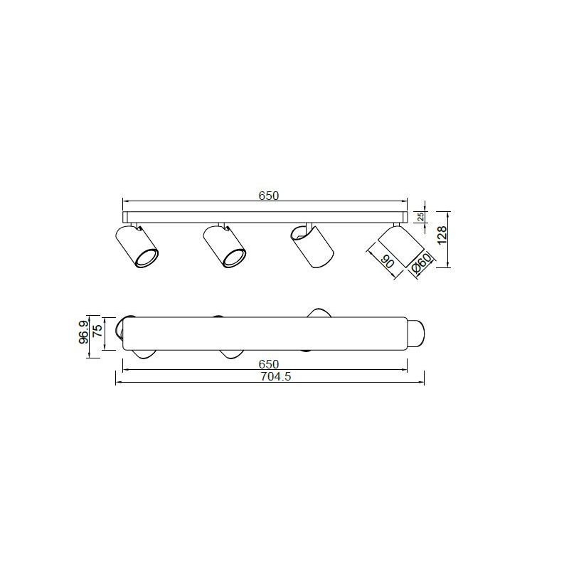 SAL FARETTO DA SOFFITTO O PARETE IN METALLO BIANCO, NERO O ORO CON 4 SPOT ORIENTABILI LAMPADINE GU10 Mantra - Cristalensi Shop O