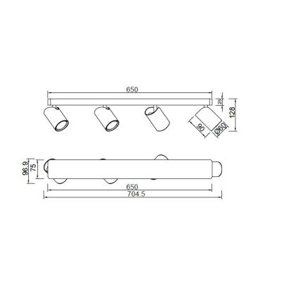 SAL FARETTO DA SOFFITTO O PARETE IN METALLO BIANCO, NERO O ORO CON 4 SPOT ORIENTABILI LAMPADINE GU10 Mantra - Cristalensi Shop O