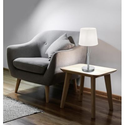 LYON LAMPADA DA TAVOLO MODERNA NICHEL O OTTONE CON PARALUME IN TESSUTO LAMPADINA ATTACCO E27 TRIO LIGHTING - Cristalensi Shop On