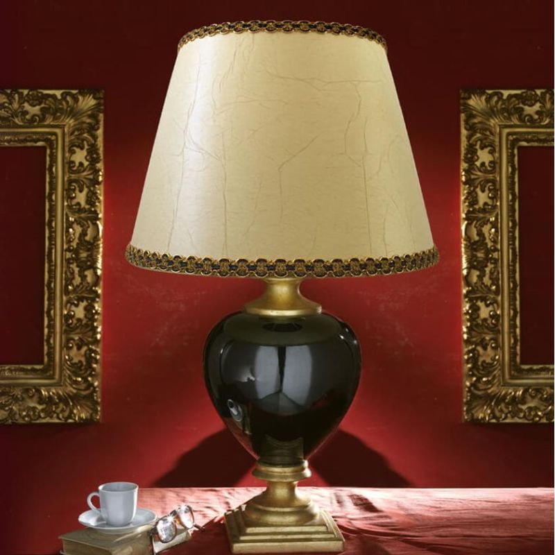 MOZART LAMPADA DA TAVOLO CLASSICA H75 IN CERAMICA AVORIO O PLATINO CON PARALUME IN PERGAMENA CRISTALENSI LIGHT - Cristalensi Sho
