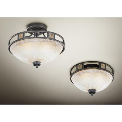 QUINTA PLAFONIERA CLASSICA METALLO RUGGINE E VETRO ALABASTRO DIAMETRO CM 33 LAMPADINE 2XE27 TRIO LIGHTING - Cristalensi Shop Onl