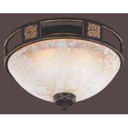 QUINTA PLAFONIERA CLASSICA METALLO RUGGINE E VETRO ALABASTRO DIAMETRO CM 33 LAMPADINE 2XE27 TRIO LIGHTING - Cristalensi Shop Onl