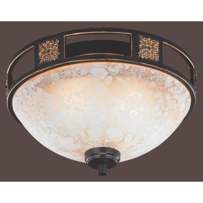 QUINTA PLAFONIERA CLASSICA METALLO RUGGINE E VETRO ALABASTRO DIAMETRO CM 33 LAMPADINE 2XE27 TRIO LIGHTING - Cristalensi Shop Onl