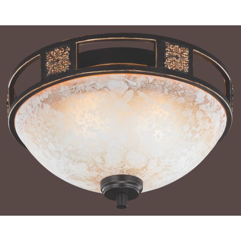 QUINTA PLAFONIERA CLASSICA METALLO RUGGINE E VETRO ALABASTRO DIAMETRO CM 33 LAMPADINE 2XE27 TRIO LIGHTING - Cristalensi Shop Onl