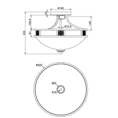 QUINTA PLAFONIERA CLASSICA METALLO RUGGINE E VETRO ALABASTRO DIAMETRO CM 42 LAMPADINE 3XE27 TRIO LIGHTING - Cristalensi Shop Onl