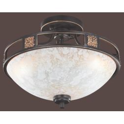 QUINTA PLAFONIERA CLASSICA METALLO RUGGINE E VETRO ALABASTRO DIAMETRO CM 42 LAMPADINE 3XE27 TRIO LIGHTING - Cristalensi Shop Onl