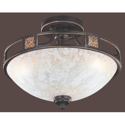 QUINTA PLAFONIERA CLASSICA METALLO RUGGINE E VETRO ALABASTRO DIAMETRO CM 42 LAMPADINE 3XE27 TRIO LIGHTING - Cristalensi Shop Onl