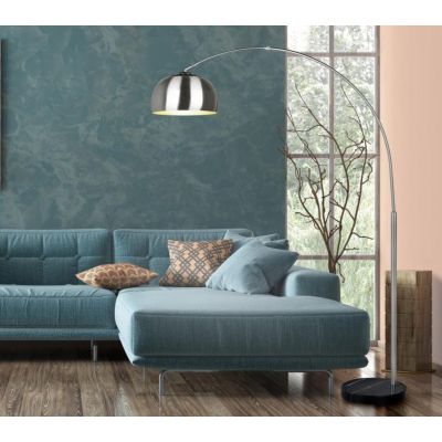 ARGENTINA PIANTANA AD ARCO DESIGN MODERNO METALLO FINITURA NICHEL O OTTONE CON BASE IN MARMO TRIO LIGHTING - Cristalensi Shop On