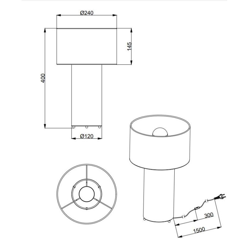 BALE LAMPADA DA TAVOLO IN TESSUTO 4 COLORI ALTEZZA CM 40 DIAMETRO CM 24 LAMPADINA ATTACCO E27 TRIO LIGHTING - Cristalensi Shop O