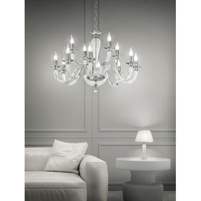 RAVEL LAMPADARIO A SOSPENSIONE CLASSICO IN VETRO E CRISTALLO A 12 LUCI IN 4 COLORI ONDALUCE ONDALUCE CICIRIELLO - Cristalensi Sh