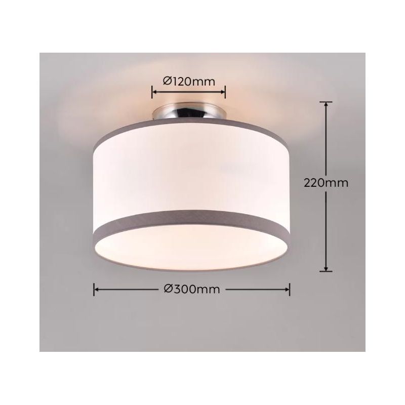 DAVOS PLAFONIERA D30 CM IN TESSUTO BIANCO CON BORDO GRIGIO DESIGN MODERNO LAMPADINE 2XE14 RL - Cristalensi Shop Online