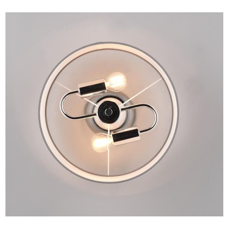 DAVOS PLAFONIERA D30 CM IN TESSUTO BIANCO CON BORDO GRIGIO DESIGN MODERNO LAMPADINE 2XE14 RL - Cristalensi Shop Online