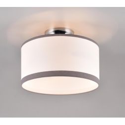 DAVOS PLAFONIERA D30 CM IN TESSUTO BIANCO CON BORDO GRIGIO DESIGN MODERNO LAMPADINE 2XE14 RL - Cristalensi Shop Online