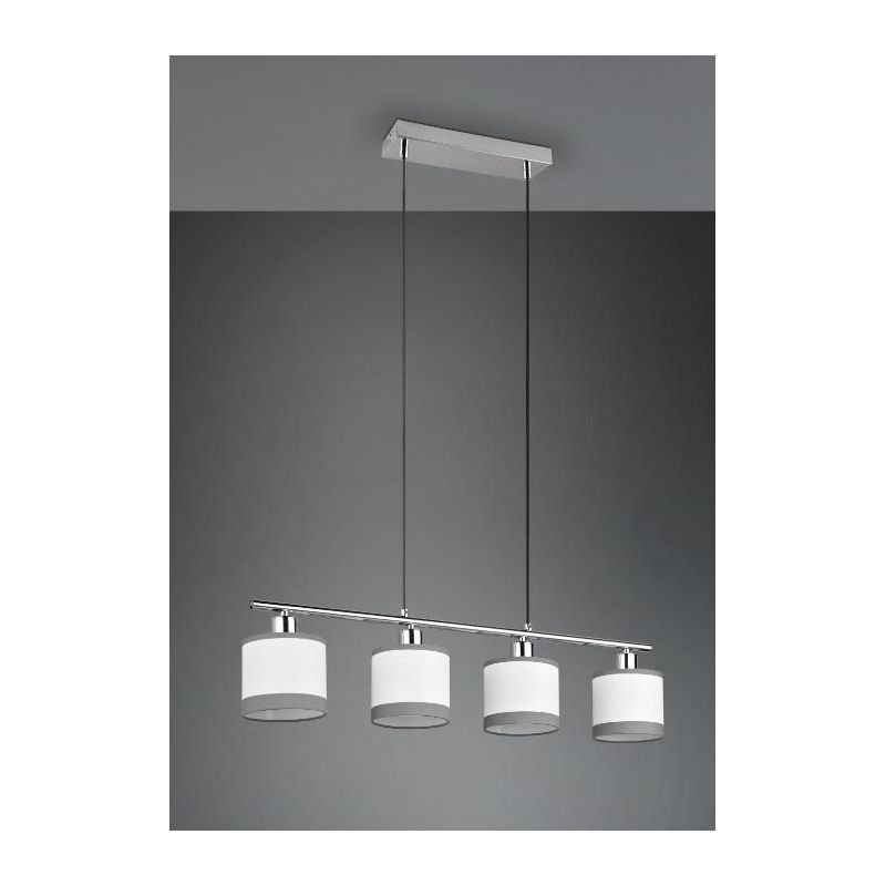 DAVOS SOSPENSIONE 4 LUCI METALLO CROMO PARALUMI IN TESSUTO BIANCO CON BORDO GRIGIO MODERNA RL - Cristalensi Shop Online