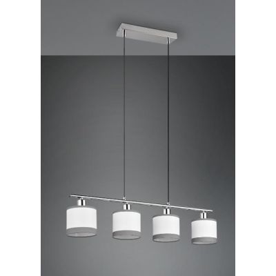 DAVOS SOSPENSIONE 4 LUCI METALLO CROMO PARALUMI IN TESSUTO BIANCO CON BORDO GRIGIO MODERNA RL - Cristalensi Shop Online