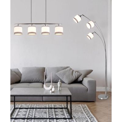 DAVOS SOSPENSIONE 4 LUCI METALLO CROMO PARALUMI IN TESSUTO BIANCO CON BORDO GRIGIO MODERNA RL - Cristalensi Shop Online