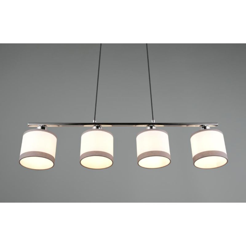 DAVOS SOSPENSIONE 4 LUCI METALLO CROMO PARALUMI IN TESSUTO BIANCO CON BORDO GRIGIO MODERNA RL - Cristalensi Shop Online