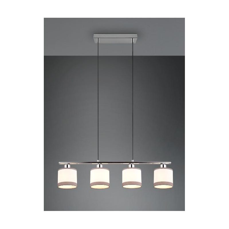 DAVOS SOSPENSIONE 4 LUCI METALLO CROMO PARALUMI IN TESSUTO BIANCO CON BORDO GRIGIO MODERNA RL - Cristalensi Shop Online