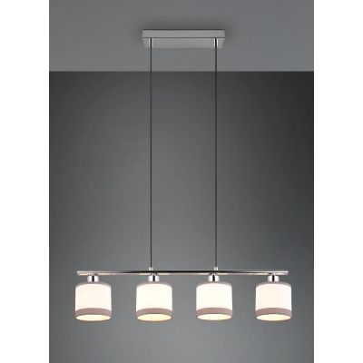 DAVOS SOSPENSIONE 4 LUCI METALLO CROMO PARALUMI IN TESSUTO BIANCO CON BORDO GRIGIO MODERNA RL - Cristalensi Shop Online