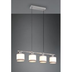 DAVOS SOSPENSIONE 4 LUCI METALLO CROMO PARALUMI IN TESSUTO BIANCO CON BORDO GRIGIO MODERNA RL - Cristalensi Shop Online