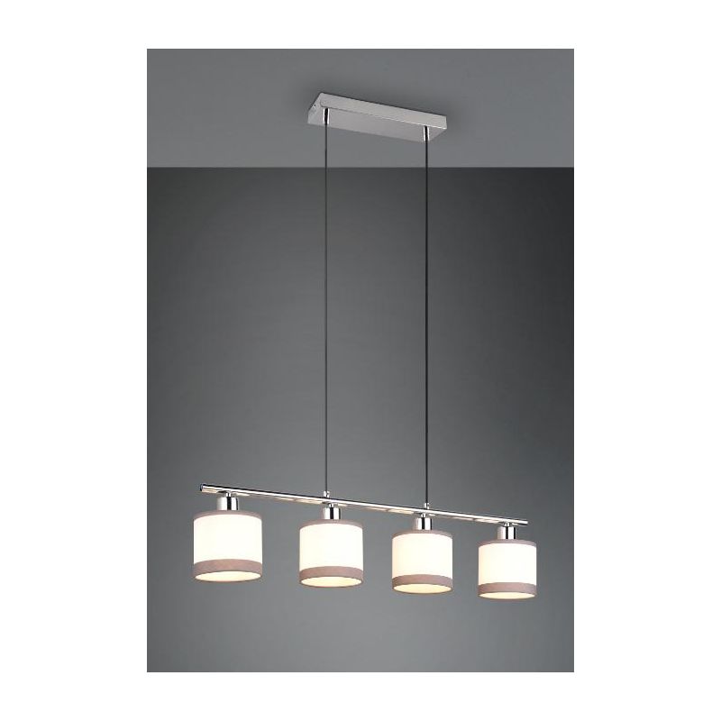 DAVOS SOSPENSIONE 4 LUCI METALLO CROMO PARALUMI IN TESSUTO BIANCO CON BORDO GRIGIO MODERNA RL - Cristalensi Shop Online