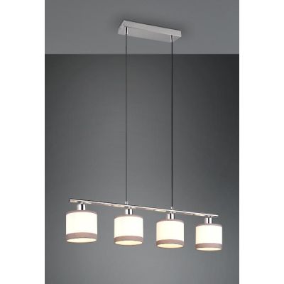 DAVOS SOSPENSIONE 4 LUCI METALLO CROMO PARALUMI IN TESSUTO BIANCO CON BORDO GRIGIO MODERNA RL - Cristalensi Shop Online
