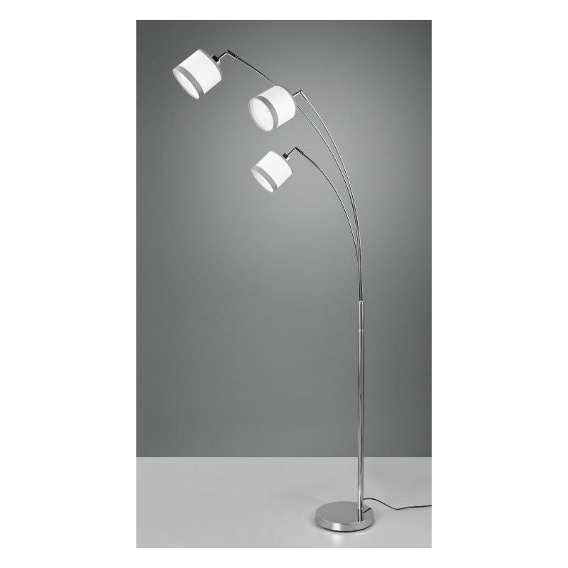 DAVOS PIANTANA AD ARCO 3 LUCI IN METALLO CROMO CON PARALUMI IN TESSUTO BIANCO CON BORDO GRIGIO MODERNA RL - Cristalensi Shop Onl