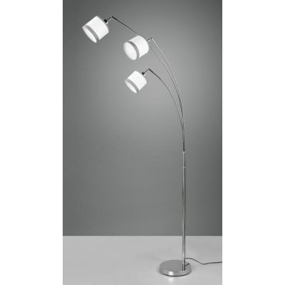 DAVOS PIANTANA AD ARCO 3 LUCI IN METALLO CROMO CON PARALUMI IN TESSUTO BIANCO CON BORDO GRIGIO MODERNA RL - Cristalensi Shop Onl