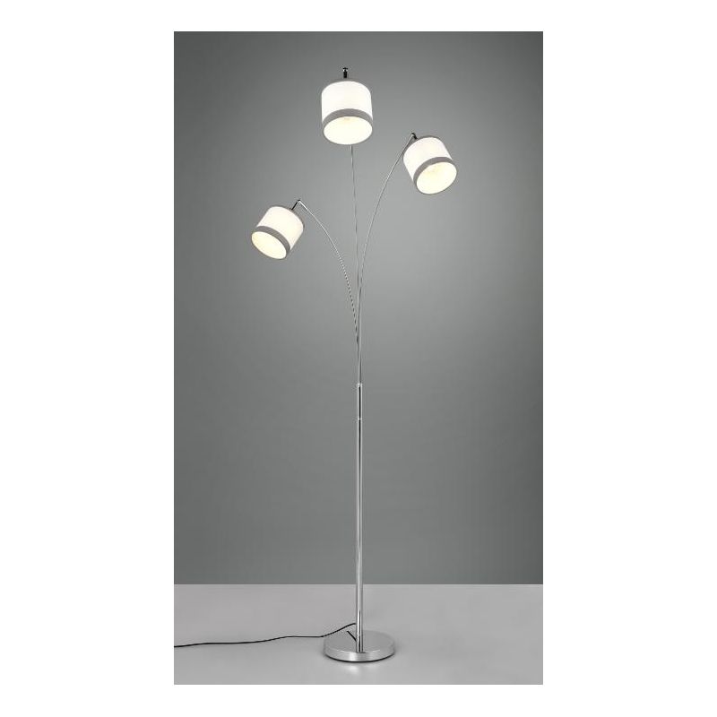 DAVOS PIANTANA AD ARCO 3 LUCI IN METALLO CROMO CON PARALUMI IN TESSUTO BIANCO CON BORDO GRIGIO MODERNA RL - Cristalensi Shop Onl