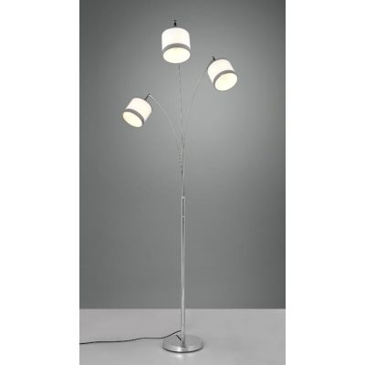 DAVOS PIANTANA AD ARCO 3 LUCI IN METALLO CROMO CON PARALUMI IN TESSUTO BIANCO CON BORDO GRIGIO MODERNA RL - Cristalensi Shop Onl