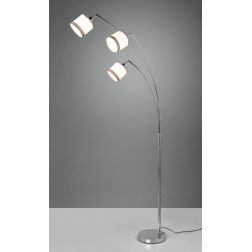 DAVOS PIANTANA AD ARCO 3 LUCI IN METALLO CROMO CON PARALUMI IN TESSUTO BIANCO CON BORDO GRIGIO MODERNA RL - Cristalensi Shop Onl