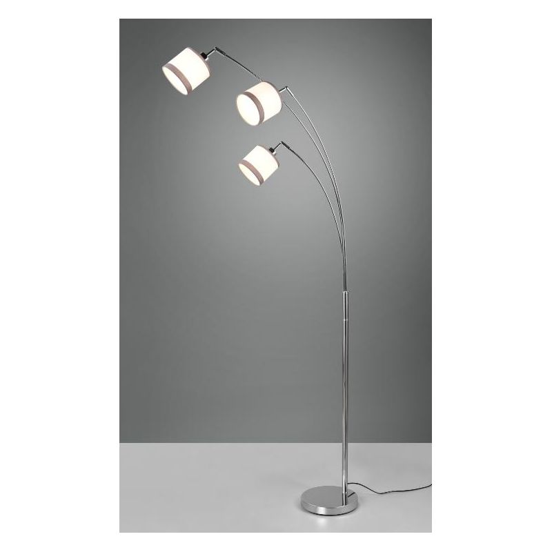 DAVOS PIANTANA AD ARCO 3 LUCI IN METALLO CROMO CON PARALUMI IN TESSUTO BIANCO CON BORDO GRIGIO MODERNA RL - Cristalensi Shop Onl