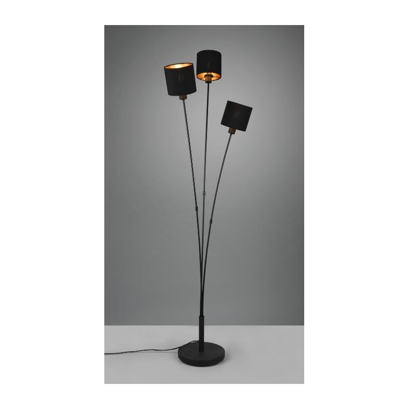 TOMMY PIANTANA 3 LUCI IN METALLO NERO O ACCIAIO SATINATO CON 3 PARALUMI IN TESSUTO MODERNA RL - Cristalensi Shop Online